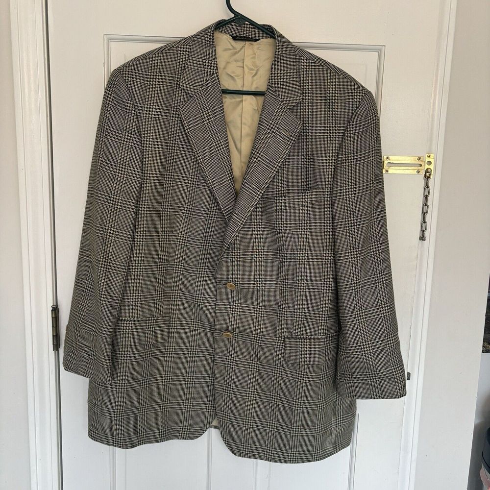 Vintage Bill Blass Italy Men's Pure Silk Blazer Sport Coat Herringbone Brown 44
